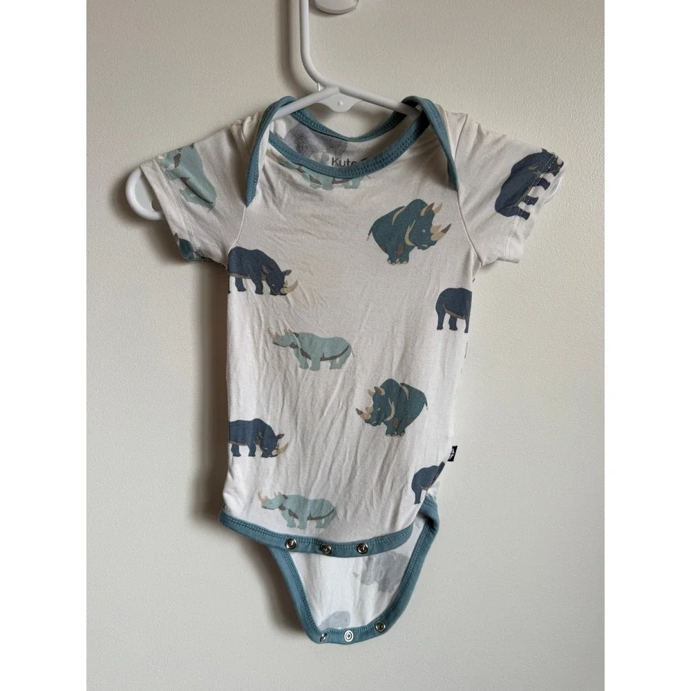 Kyte Baby Rhino Print Bamboo Short Sleeve Bodysuit 0-3M